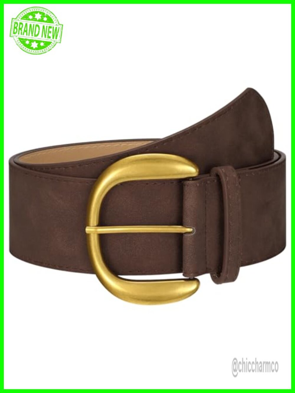 Women's Wide Suede Leather Belt with Gold Buckle